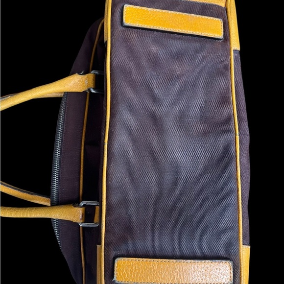 Prada Satchel in Rich Brown canvas and Vibrant Yellow Leather - Picture 4 of 10